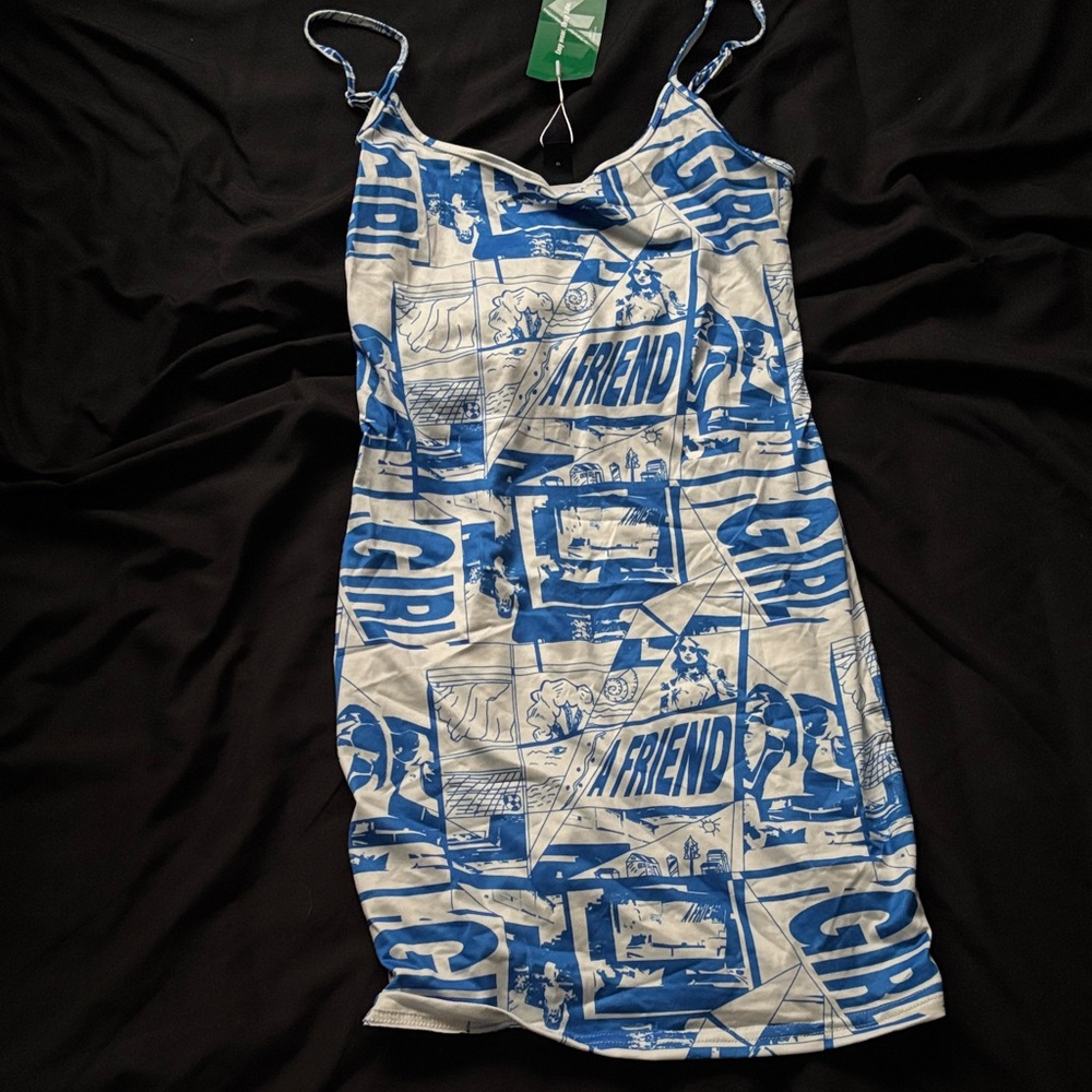 Blue and White Graphic Dress